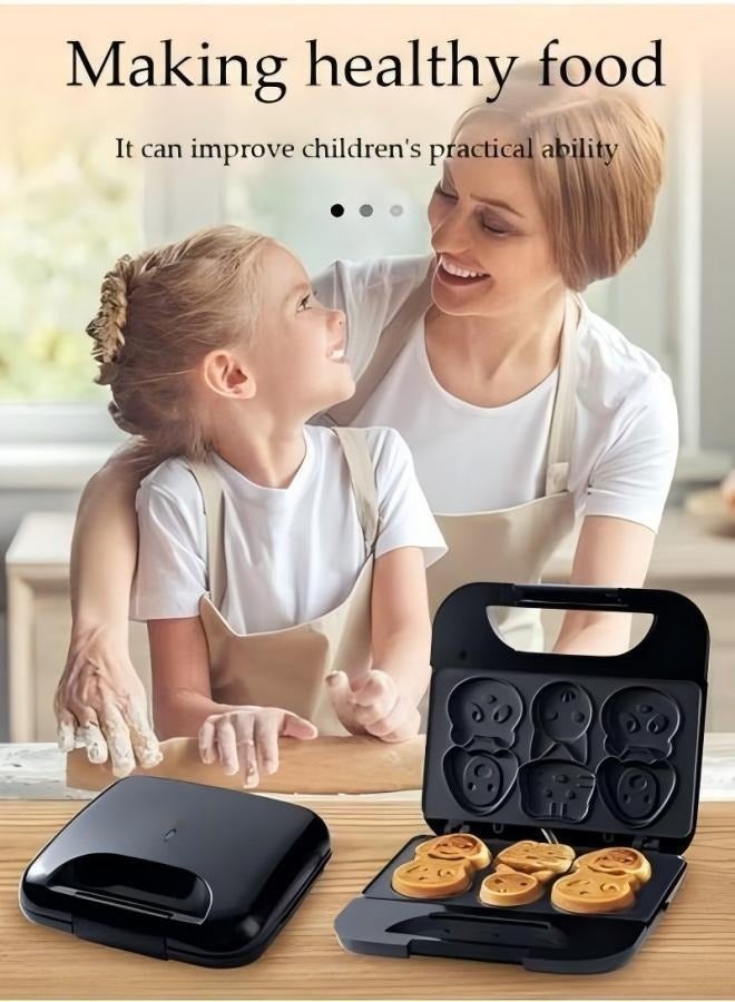 HOMESTAR Cake Maker, Electric Animal Mini Waffle Maker, Making 6 Different Cartoon Shaped Waffles And Cakes, Double Sided Heating Non Stick Board, 750W, Suitable For Baking, Breakfast, Kitchen, Black - Image 4